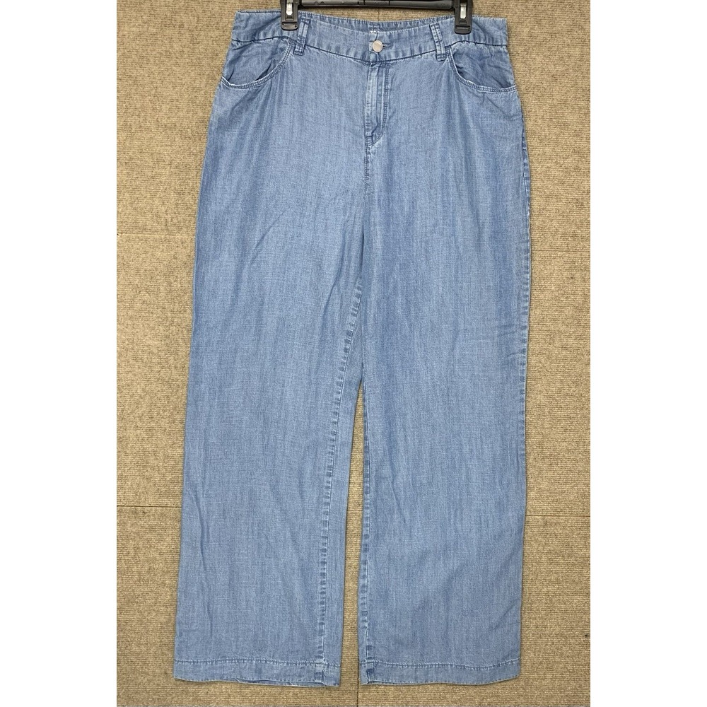 Chico's Women Wide Leg Size 2 Chambray  Plants Trousers Light Wash 90s Casual